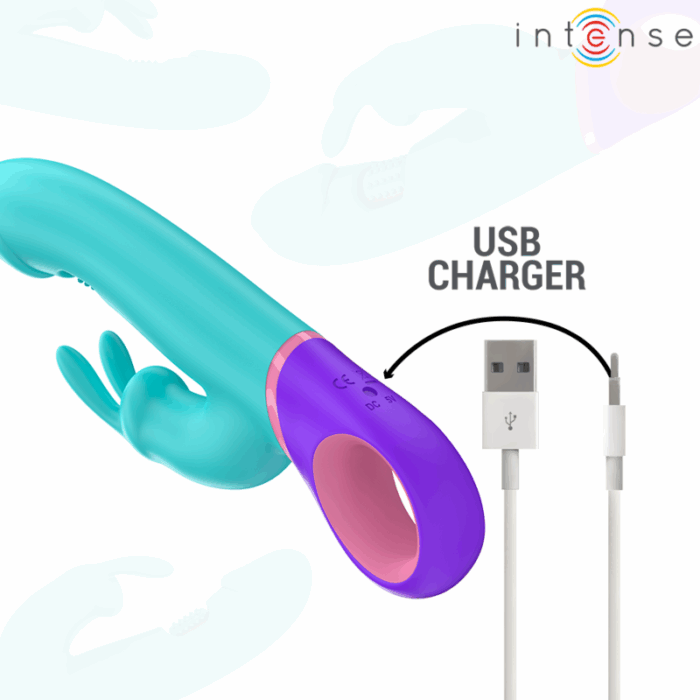 INTENSE - MÓNICA VIBRADOR RABBIT CON ESTIMULADOR ROTATORIO DEL PUNTO G AZUL - CandyHot - Foto 6