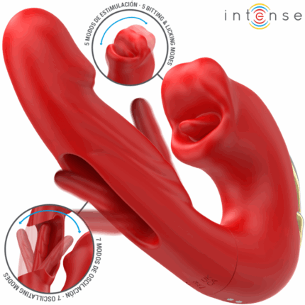 INTENSE - NATHY VIBRADOR DOBLE CON BOCA ESTIMULADORA MULTIFUNCIÓN ROJO - CandyHot - Foto 1