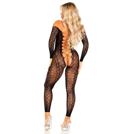 LEG AVENUE - BODYSTOCKING SIN ENTREPIERNA DE ENCAJE DE SERPIENTE EXÓTICA NEGRO - CandyHot - Foto 2