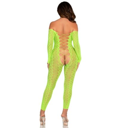 LEG AVENUE - BODYSTOCKING SIN ENTREPIERNA DE ENCAJE DE SERPIENTE EXÓTICA VERDE NEÓN - CandyHot - Foto 2