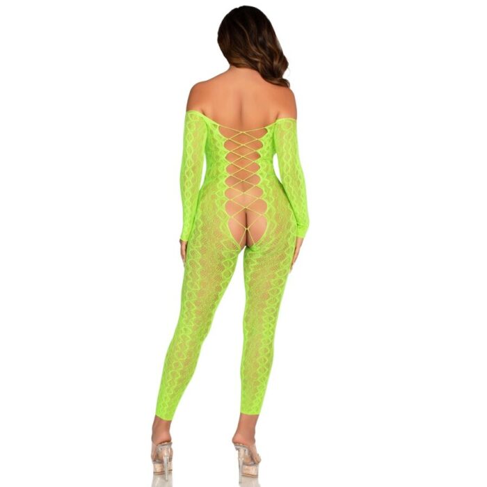 LEG AVENUE - BODYSTOCKING SIN ENTREPIERNA DE ENCAJE DE SERPIENTE EXÓTICA VERDE NEÓN - CandyHot - Foto 2