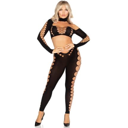 LEG AVENUE - CROP TOP Y LEGGINGS CUT-OUT SIN COSTURAS NEGRO - CandyHot - Foto 1