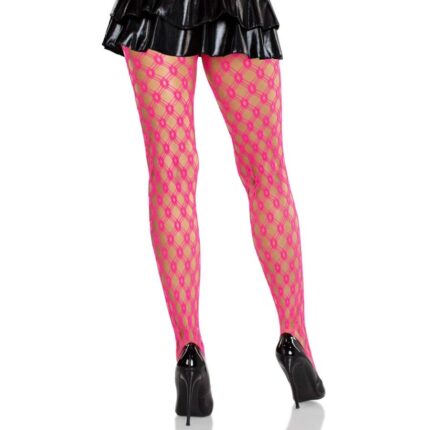 LEG AVENUE - MALLAS DE ENCAJE CON OJALES ROSA NEÓN - CandyHot - Foto 2
