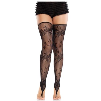 LEG AVENUE - MEDIAS SIN PIES DE ENCAJE FLORAL NEGRO - CandyHot - Foto 1