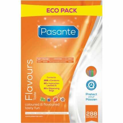 PASANTE - PRESERVATIVO ECO PACK SABORES BOLSA 288 UNIDADES - CandyHot - Foto 1