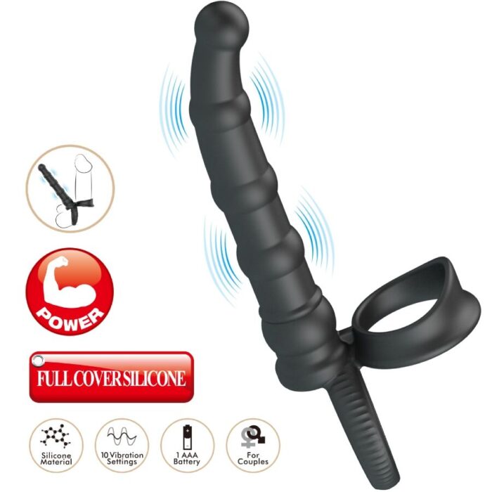 PRETTY LOVE - TATUM ANILLO VIBRADOR PENE CON PLUG 10 VIBRACIONES NEGRO - CandyHot - Foto 4