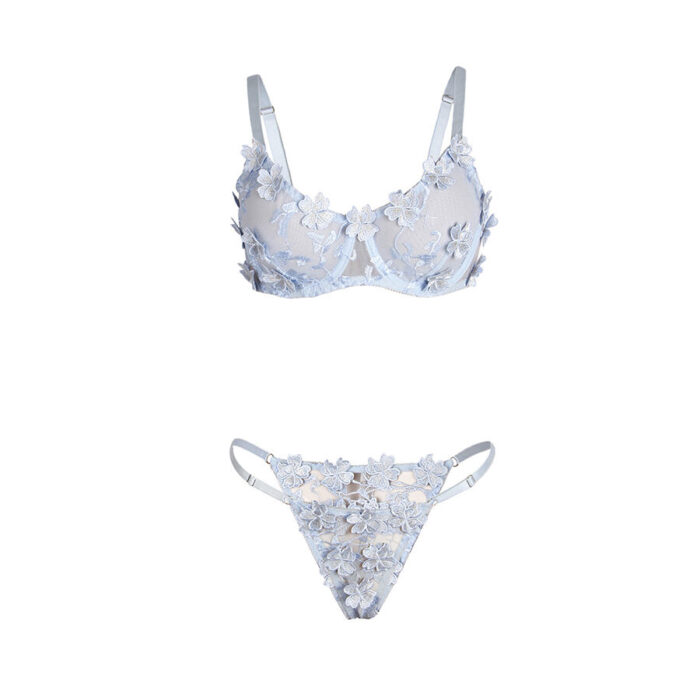 SUBBLIME - 957629 CONJUNTO SUJETADOR Y PANTIES CON BORDADOS DE FLORES CELESTE S/M - CandyHot - Foto 5