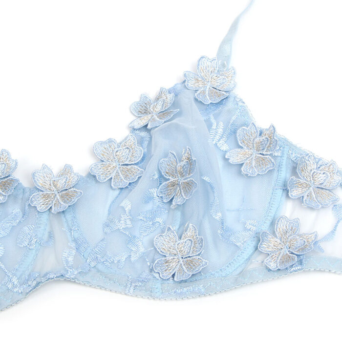 SUBBLIME - 957629 CONJUNTO SUJETADOR Y PANTIES CON BORDADOS DE FLORES CELESTE S/M - CandyHot - Foto 6