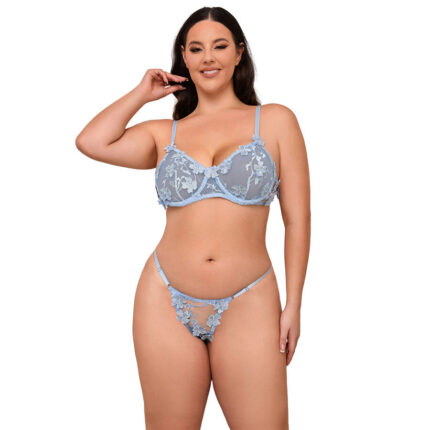 SUBBLIME - 957636 CONJUNTO SUJETADOR Y PANTIES CON BORDADOS DE FLORES CELESTE L/XL - CandyHot - Foto 2