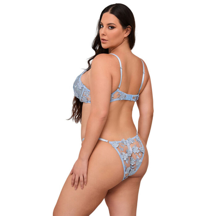 SUBBLIME - 957636 CONJUNTO SUJETADOR Y PANTIES CON BORDADOS DE FLORES CELESTE L/XL - CandyHot - Foto 4
