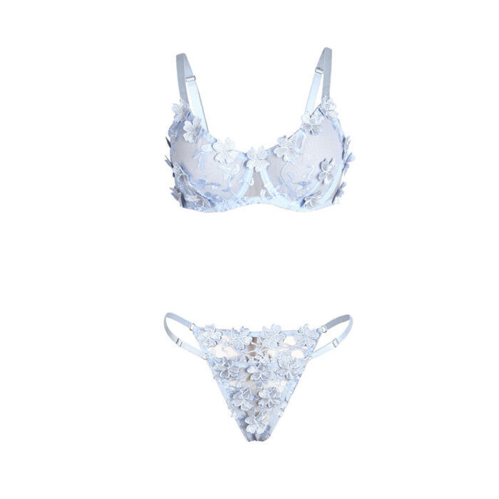 SUBBLIME - 957636 CONJUNTO SUJETADOR Y PANTIES CON BORDADOS DE FLORES CELESTE L/XL - CandyHot - Foto 5