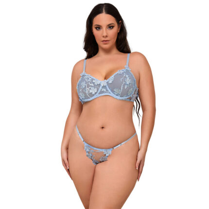 SUBBLIME - 957636 CONJUNTO SUJETADOR Y PANTIES CON BORDADOS DE FLORES CELESTE L/XL - CandyHot - Foto 1
