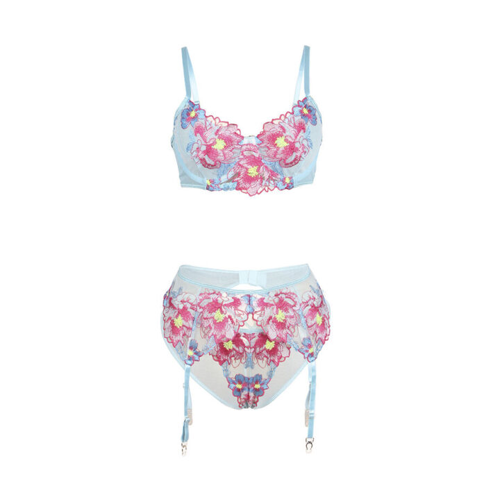 SUBBLIME - 957643 CONJUNTO SUJETADOR Y LIGUERO CON BORDADOS DE FLORES ROSAS S/M - CandyHot - Foto 5