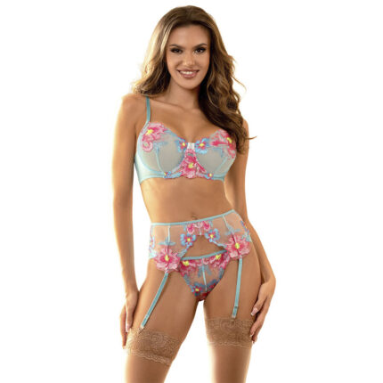 SUBBLIME - 957643 CONJUNTO SUJETADOR Y LIGUERO CON BORDADOS DE FLORES ROSAS S/M - CandyHot - Foto 1