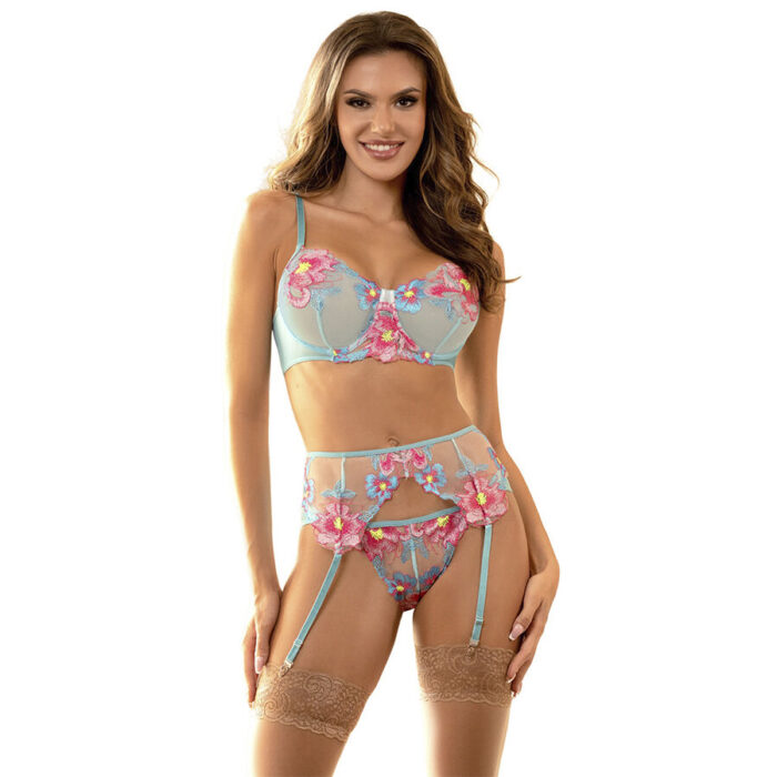 SUBBLIME - 957650 CONJUNTO SUJETADOR Y LIGUERO CON BORDADOS DE FLORES ROSAS L/XL - CandyHot - Foto 1